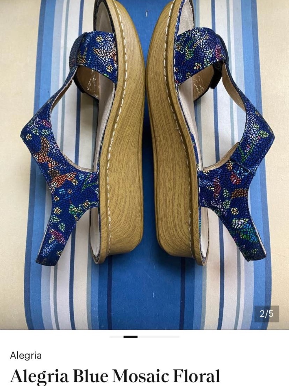 Alegria Blue Mosaic Floral Slingback Wedge Sandals